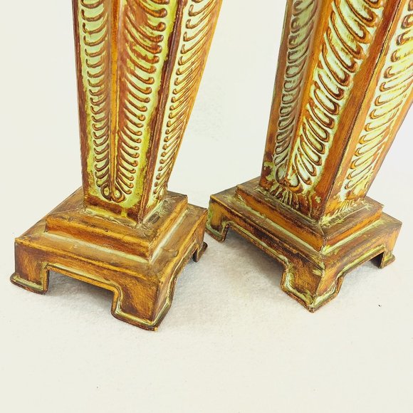 Pillar candle holder PAIR Metal with Patina Finish 2 heights - Picture 4 of 10